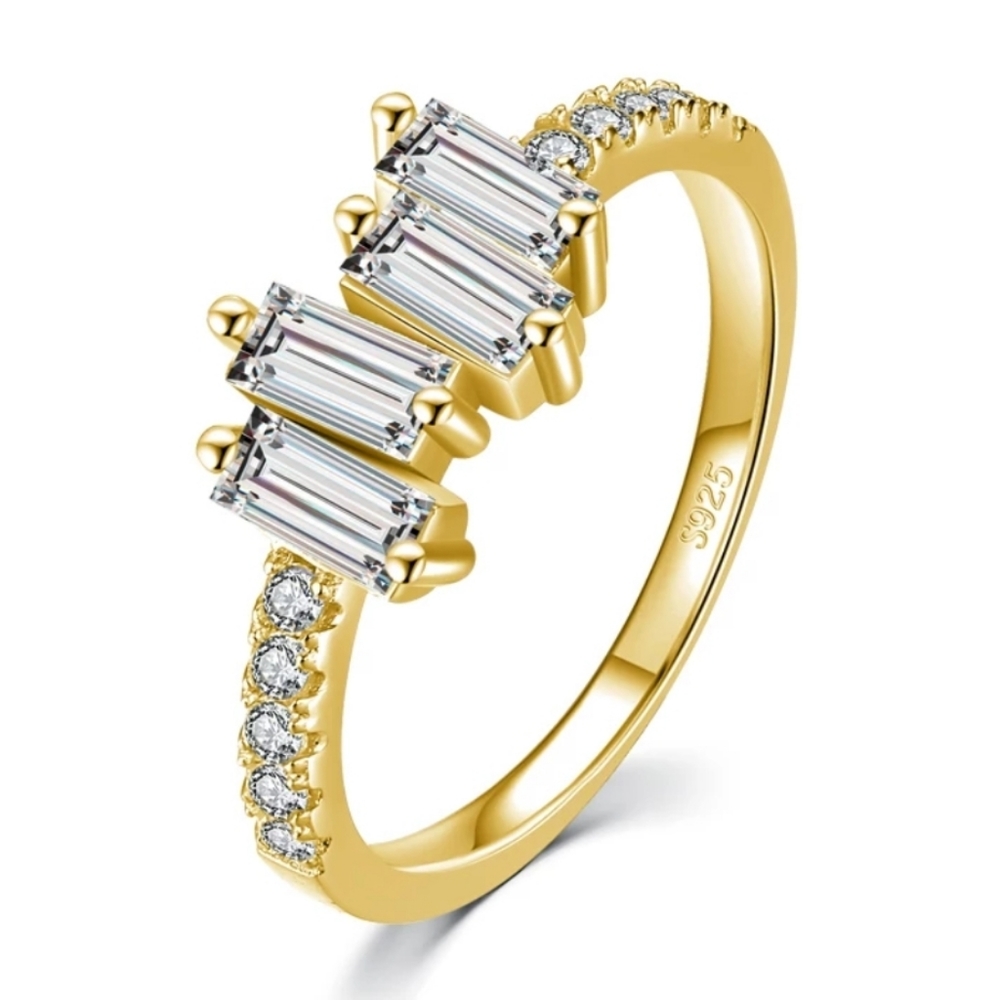 925 Sterling Silver Yellow Gold Irregular Emerald